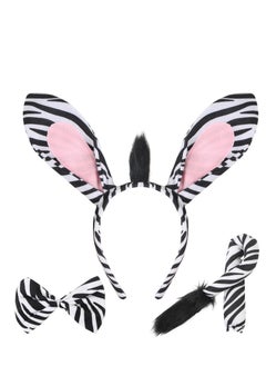 Excefore Zebra Costume Accessories, Zebra Ears Headband Zebra Tail and Bow Tie, Suitable for Birthday Party Cosplay Masquerades  - Image 1