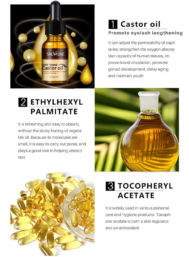 100% Natural Castor Oil - for Eyelashes Eyebrows Hair Black Castor Oil Natural Cold Pressed Hair Growth Oil Hexane Free Growth Serum for Fuller Thicker Lashes and Brows for Women 10ml