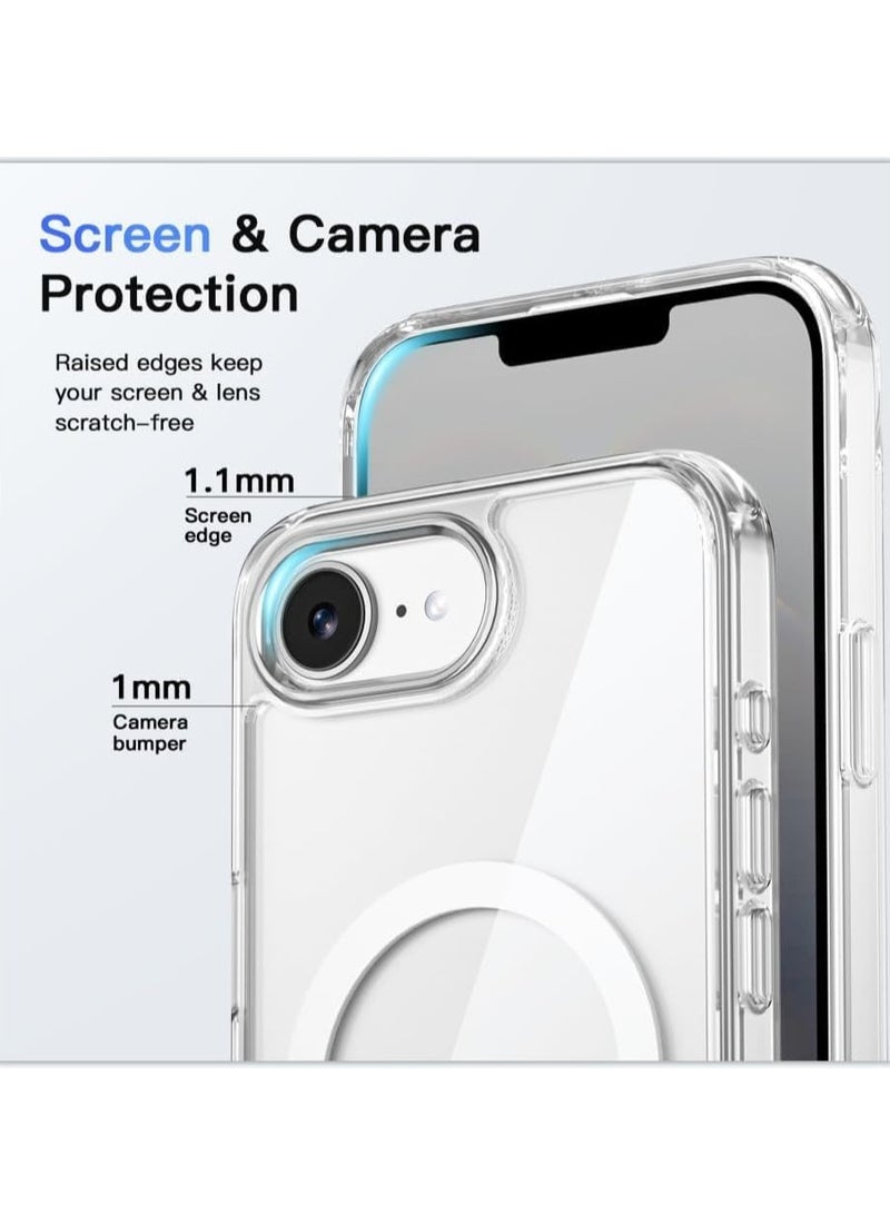 TIGER حافظة مغناطيسية شفافة لجهاز آيفون 16E - غطاء مقاوم للصدمات متوافق مع MagSafe مع ظهر صلب شفاف وإطار سيليكون ناعم، تصميم نحيف وواقٍ، مقاوم للاصفرار والخدوش، مناسب للشحن اللاسلكي وقبضة آمنة - Image 2