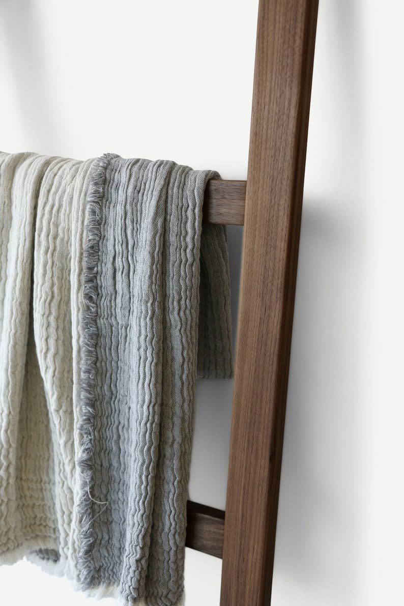 Md Decor Wooden Bathroom Ladder Towel Rack, Sheesham Wood Decorative Blanket Ladder (Shown in Walnut) - Image 2