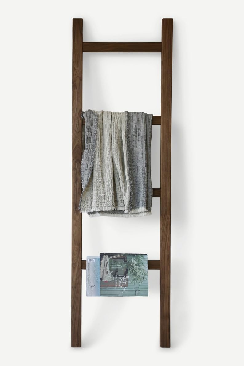 Md Decor Wooden Bathroom Ladder Towel Rack, Sheesham Wood Decorative Blanket Ladder (Shown in Walnut) - Image 1