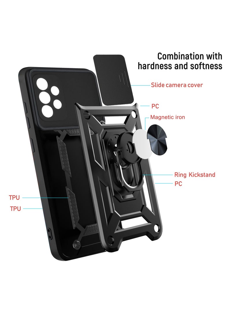 Case Cover Shockproof Windows Protective Case with Camera Protection and Metal Ring Compatible with Samsung Galaxy A52 / A52s (Black) - Image 4