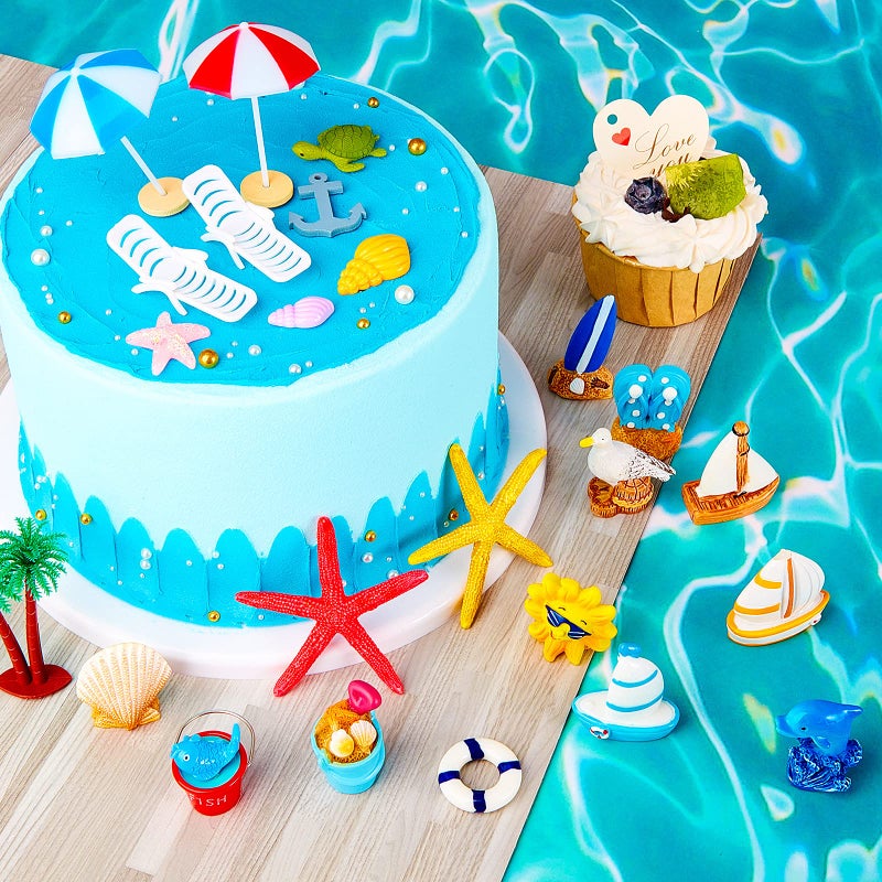 Skylety 24 قطعة زينة كعكة شجرة النخيل الخضراء كرسي الشاطئ الصيفي مظلة زينة كعكة لموضوع عيد ميلاد حفل زفاف حفل استحمام طفل لوازم الحفلات - Image 5