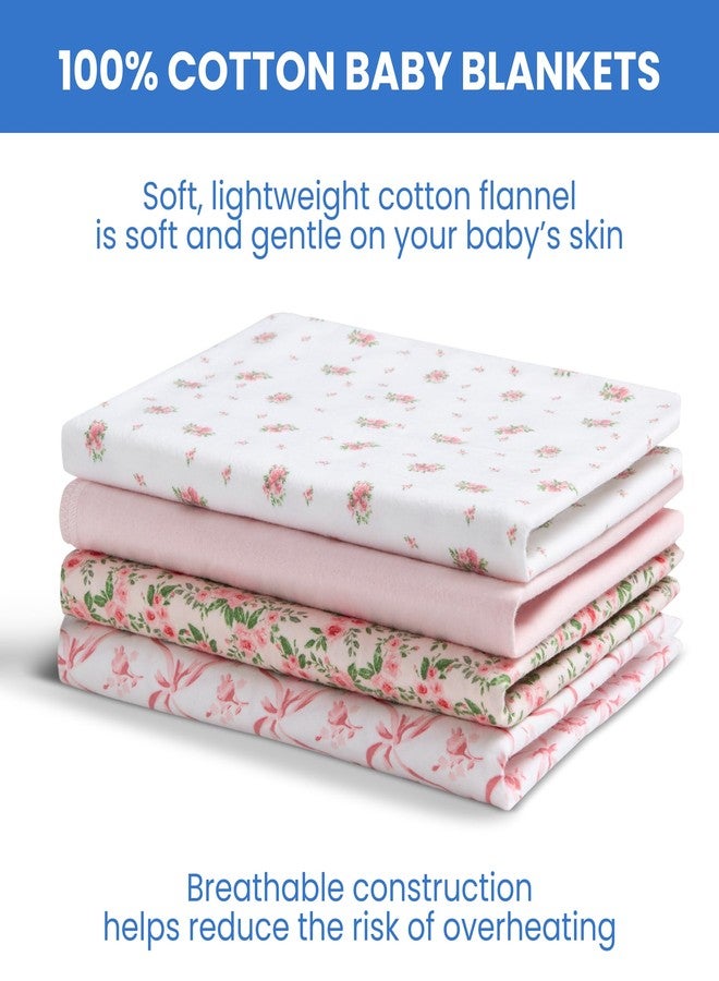 Delta Children 100% Cotton Flannel Baby Receiving Blankets for Girls and Boys - 30x30 Inches (Pack of 4), Pink Floral - Image 4