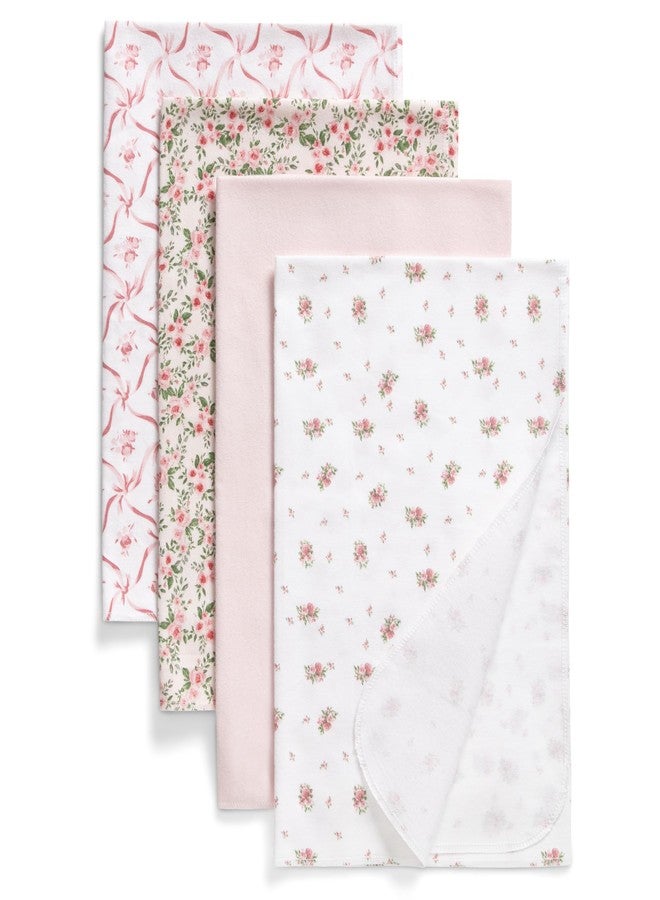 Delta Children 100% Cotton Flannel Baby Receiving Blankets for Girls and Boys - 30x30 Inches (Pack of 4), Pink Floral - Image 1