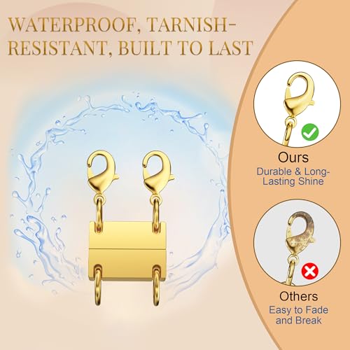 Bonison Necklace Layering Clasp, 18K Gold Plated Magnetic Necklace Separator & Extender for Women, Double & Triple Chain Connector for Layered Necklaces, 2-Pack (Gold) - Image 5