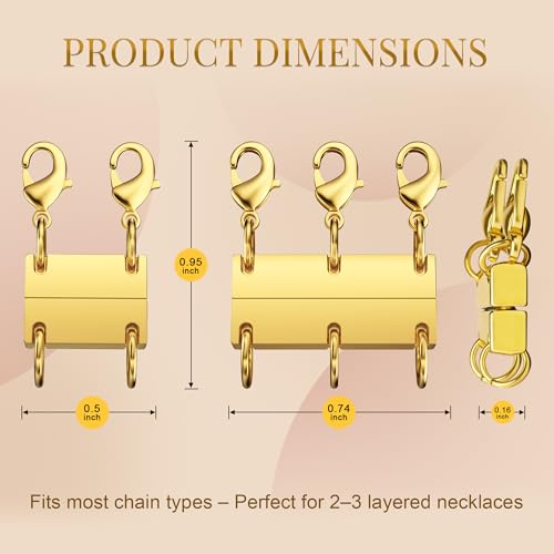 Bonison Necklace Layering Clasp, 18K Gold Plated Magnetic Necklace Separator & Extender for Women, Double & Triple Chain Connector for Layered Necklaces, 2-Pack (Gold) - Image 2