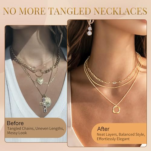 Bonison Necklace Layering Clasp, 18K Gold Plated Magnetic Necklace Separator & Extender for Women, Double & Triple Chain Connector for Layered Necklaces, 2-Pack (Gold) - Image 3