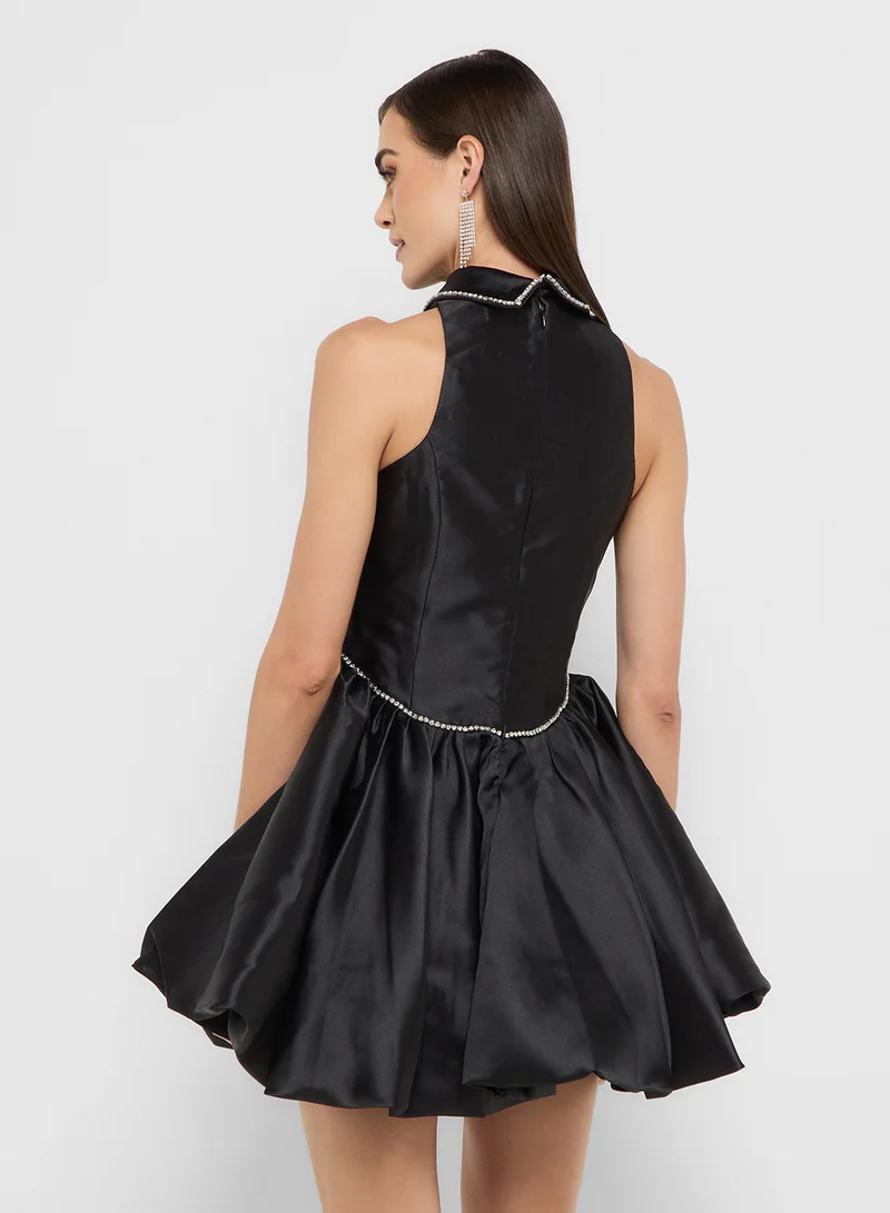 جينجر بوتيك eclat luxe halter neck crystal embellished corset bodice dress with bubble hem