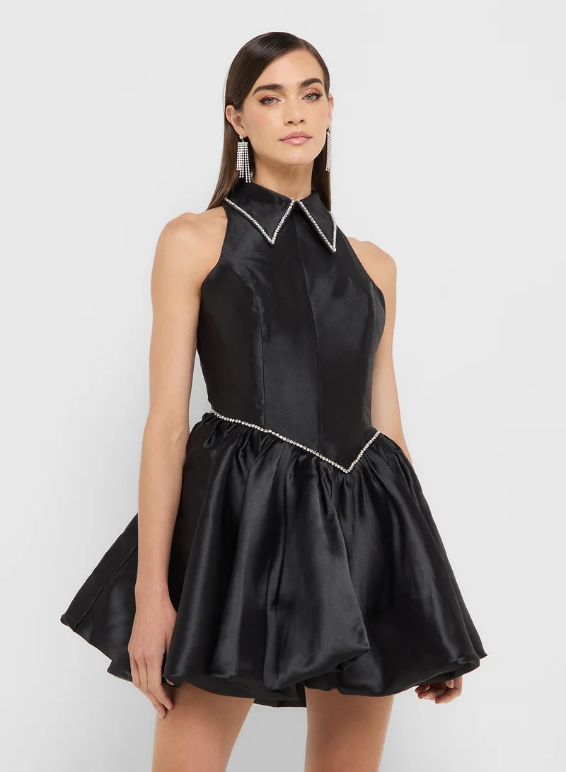 Ginger Boutique eclat luxe halter neck crystal embellished corset bodice dress with bubble hem