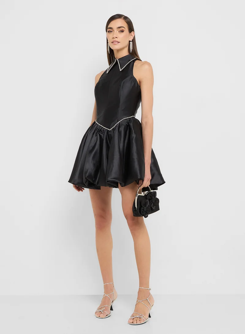 Ginger Boutique eclat luxe halter neck crystal embellished corset bodice dress with bubble hem