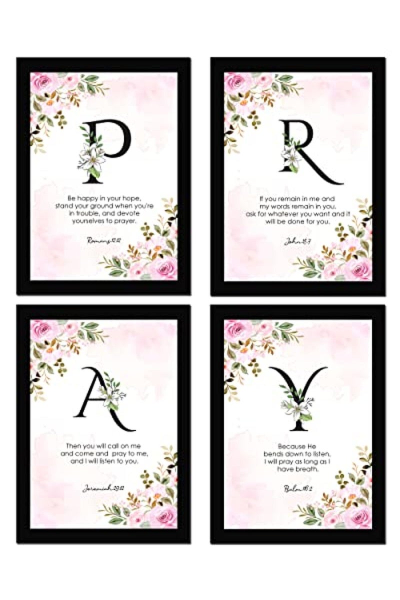 AR Creative PRAY - Bible Verse Wall Art, Bible Quotes Print with Frame, Home, Office Decor, Bible Quotes Poster (13.6 inch x 10.2 inch), Set of 4 - Image 2