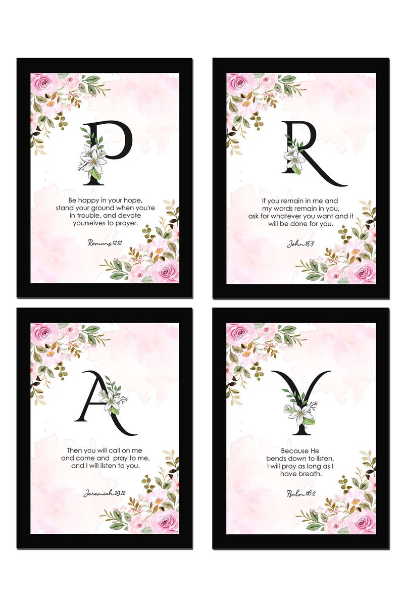 AR Creative PRAY - Bible Verse Wall Art, Bible Quotes Print with Frame, Home, Office Decor, Bible Quotes Poster (13.6 inch x 10.2 inch), Set of 4 - Image 1