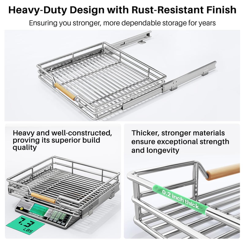 Kitstorack Pull out Cabinet Organizer, 18"W X 21"D, Heavy Duty Smooth Sliding Under Cabinet Shelves for Pots and Pans, Full-Extension Roll out Drawers, Slide out Organization for Home Kitchen Pantry - Image 5