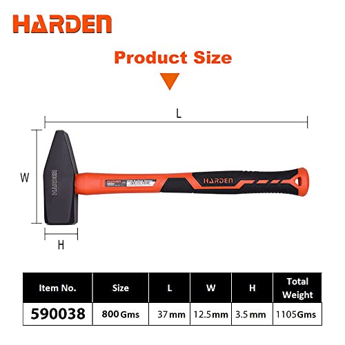 Harden 800 grams Professional Machinist Hammer with Fiberglass Handle - Forged Fine Grain Steel Head - 590038 - Image 2