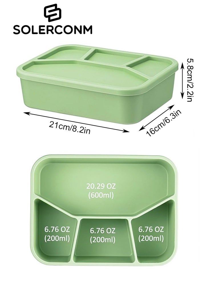 Solerconm SOLERCONM,Silicone Bento Lunch Box with 4 Compartments – Leak-Proof, with Sauce Container, Utensils, Picks & Muffin Cups – Microwave & Dishwasher Safe – Green  - Image 2