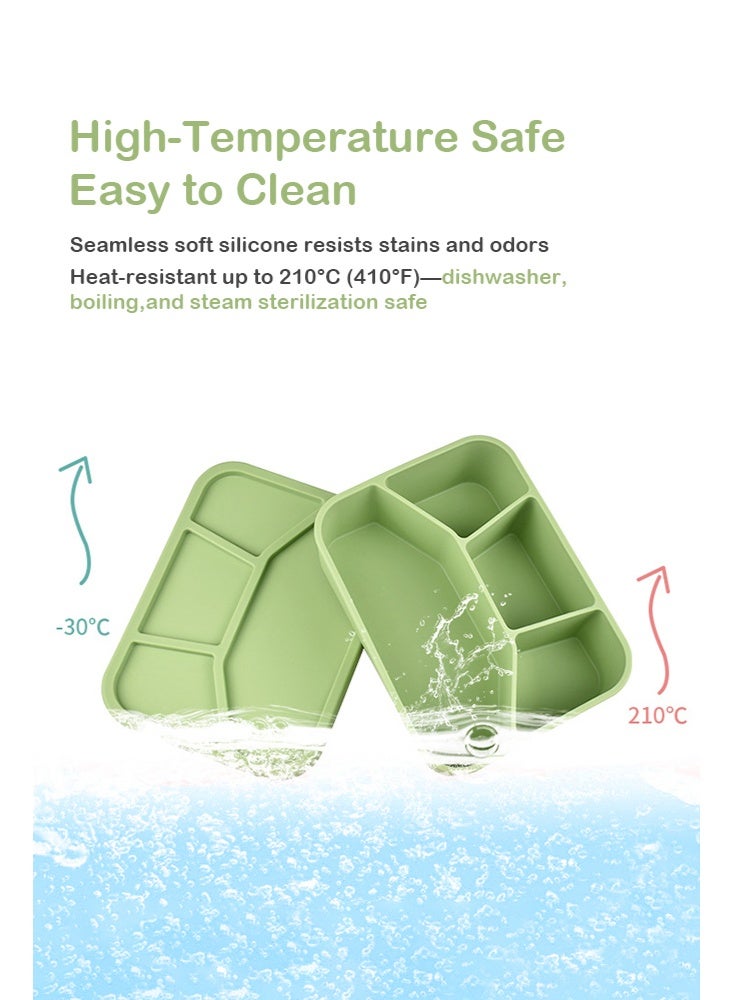 Solerconm SOLERCONM,Silicone Bento Lunch Box with 4 Compartments – Leak-Proof, with Sauce Container, Utensils, Picks & Muffin Cups – Microwave & Dishwasher Safe – Green  - Image 4