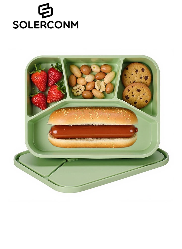 Solerconm SOLERCONM,Silicone Bento Lunch Box with 4 Compartments – Leak-Proof, with Sauce Container, Utensils, Picks & Muffin Cups – Microwave & Dishwasher Safe – Green  - Image 1
