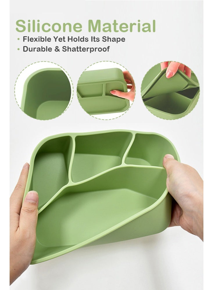 Solerconm SOLERCONM,Silicone Bento Lunch Box with 4 Compartments – Leak-Proof, with Sauce Container, Utensils, Picks & Muffin Cups – Microwave & Dishwasher Safe – Green  - Image 3