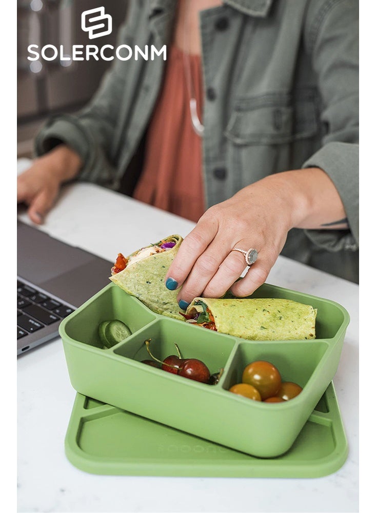 Solerconm SOLERCONM,Silicone Bento Lunch Box with 4 Compartments – Leak-Proof, with Sauce Container, Utensils, Picks & Muffin Cups – Microwave & Dishwasher Safe – Green  - Image 5