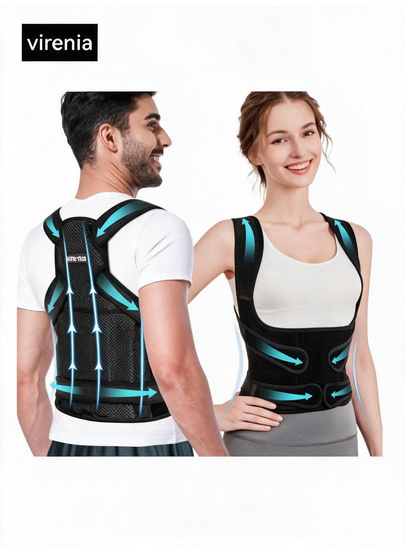 virenia Back Brace & Posture Corrector for Women and Men – Adjustable Back Straightener for Scoliosis, Hunchback Correction – Spine Corrector Support for Lower Back Pain Relief – Breathable, Comfortable Posture Trainer for Office, Working, Daily Use – Size S - Image 1