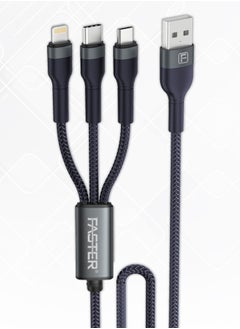 Faster FASTER D4 Quick Charge Denim Braided 3-in-1 Data Cable  - Image 1