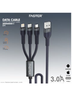 Faster FASTER D4 Quick Charge Denim Braided 3-in-1 Data Cable  - Image 5