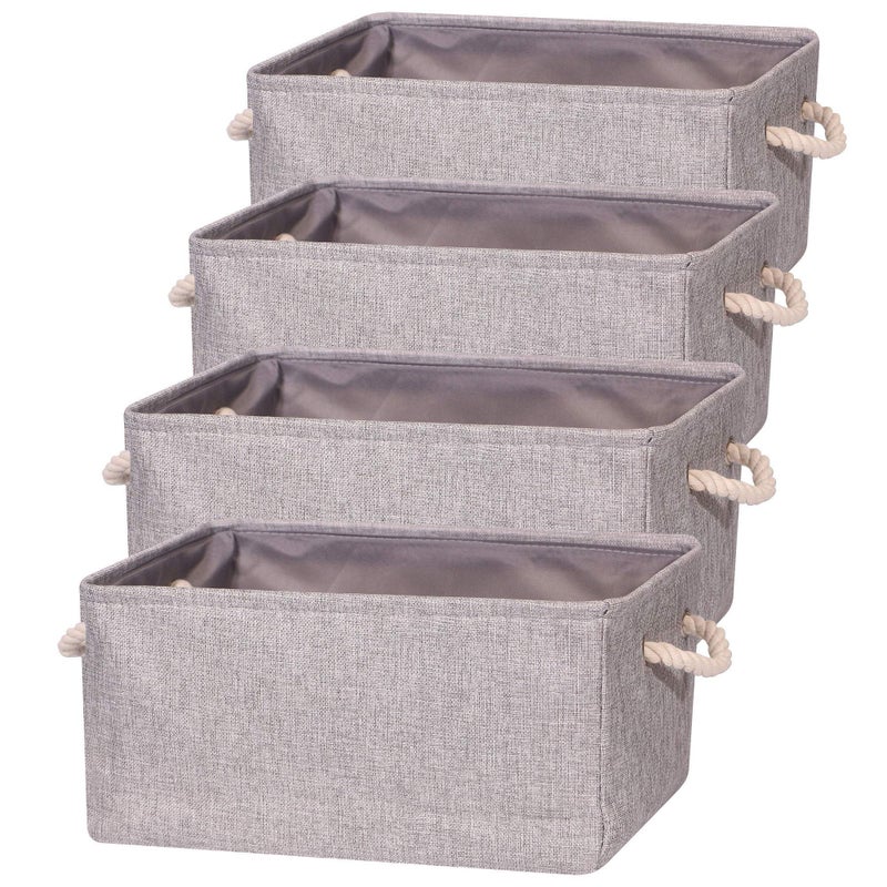 TENABORT 4 Pack Large Storage Basket Bin Foldable Storage Cube Box Fabric Collapsible Organizer with Handles for Closet Home Office Clothes Shelf Grey