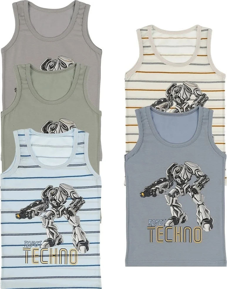 Donella 5 Pack Techno Robot Printed Boy Undershirt - 77711134HG