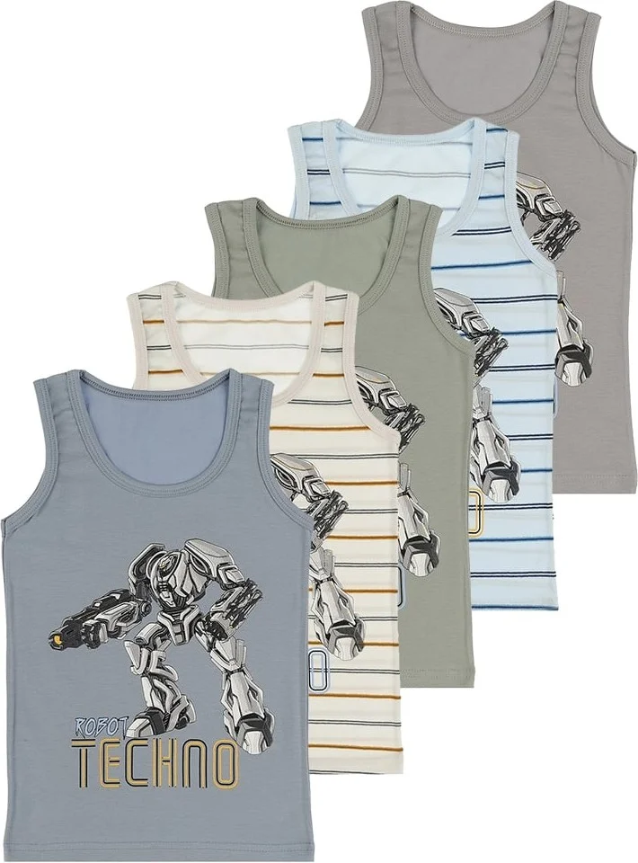 Donella 5 Pack Techno Robot Printed Boy Undershirt - 77711134HG