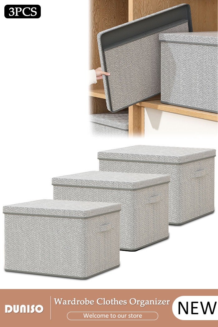 DUNISO 3 PCS Wardrobe Clothes Organizer, Foldable Drawer Closet Organizers with Mesh Window and Handle, Washable Closet Storage Basket Bins, Stackable Closet Storage Organizer, Fabric Storage Boxes for Clothing, Jeans, Bras, Leggings, Sweaters  - Image 1
