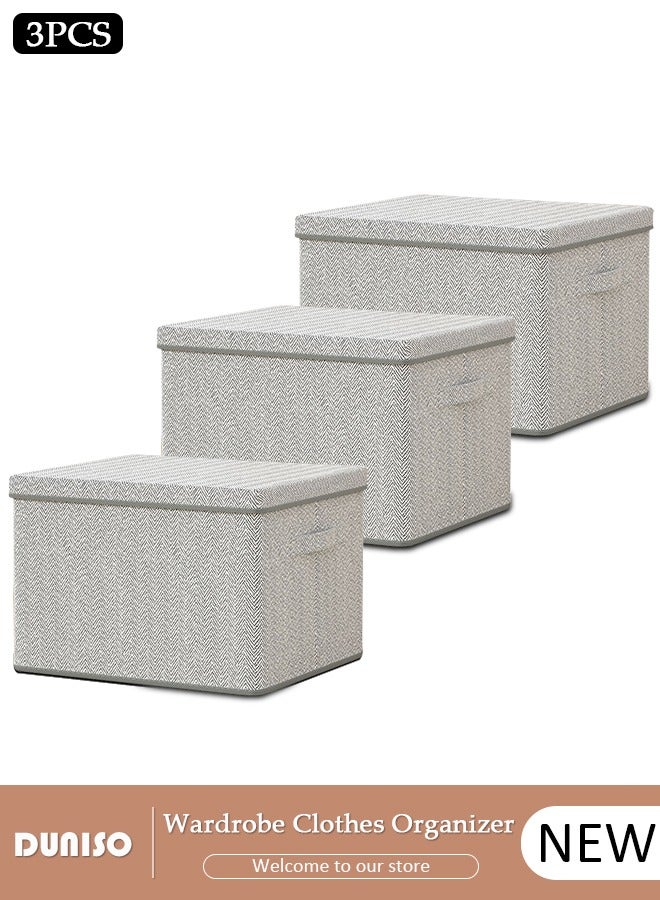 DUNISO 3 PCS Wardrobe Clothes Organizer, Foldable Drawer Closet Organizers with Mesh Window and Handle, Washable Closet Storage Basket Bins, Stackable Closet Storage Organizer, Fabric Storage Boxes for Clothing, Jeans, Bras, Leggings, Sweaters  - Image 1
