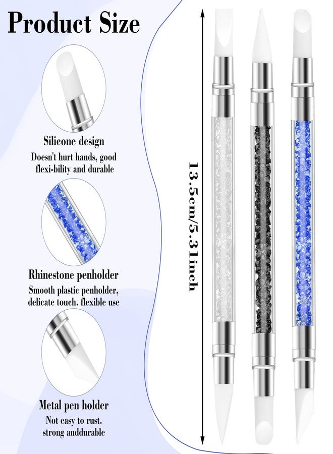 YQQYG 3PCS Silicone Nail Brush, Dual Tipped Nails Carving Tool, Rhinestone Nail Art Sculpture Pen, Nail Design 3D Nail Gel Art Tools for Sculpting Gel Shaping Nail Foil Drawing - Image 3