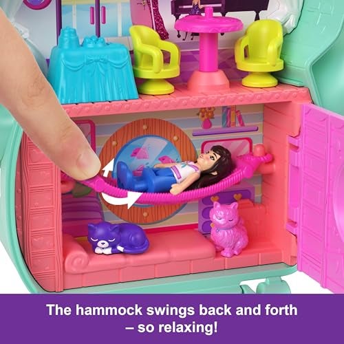 Polly Pocket دمى بولي بوكيت ومجموعة اللعب، مجموعة الإبحار مع قطة مدمجة، لعبة سفر مع 1 دمية صغيرة، قطط أليفة، طعام وإكسسوارات تنسيق أزياء - Image 5