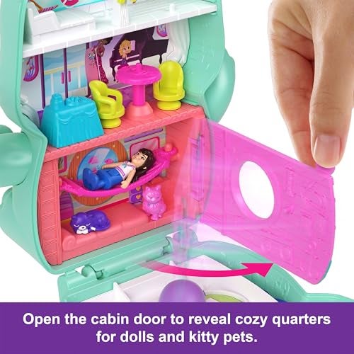 Polly Pocket دمى بولي بوكيت ومجموعة اللعب، مجموعة الإبحار مع قطة مدمجة، لعبة سفر مع 1 دمية صغيرة، قطط أليفة، طعام وإكسسوارات تنسيق أزياء - Image 4