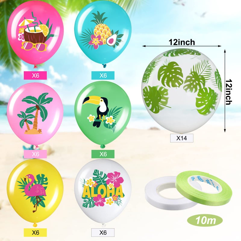 Zhanmai 50 Pcs Hawaiian Party Balloon Decorations, Aloha Tropical Luau Latex Balloons for Hawaiian Luau Party Summer Beach Birthday Tiki Bar Wedding Supplies(Happy Summer) - Image 2