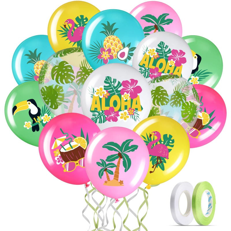 Zhanmai 50 Pcs Hawaiian Party Balloon Decorations, Aloha Tropical Luau Latex Balloons for Hawaiian Luau Party Summer Beach Birthday Tiki Bar Wedding Supplies(Happy Summer) - Image 1