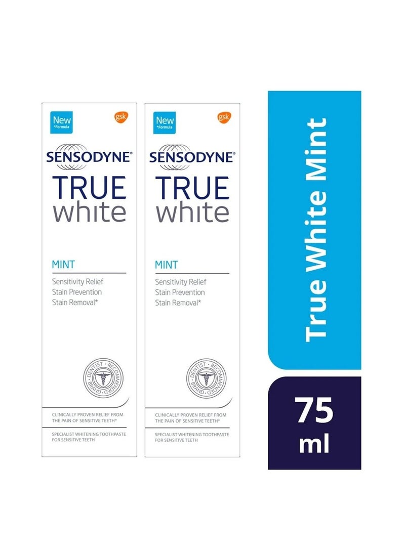 Sensodyne True White Mint Toothpaste 75ml pack of 2 - Image 1