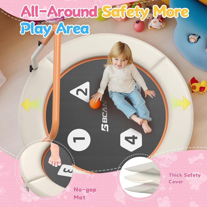 BCAN 36'' Toddler Trampoline, ASTM Certified-Foldable Mini Trampolines for Kids Ages 1-6, Adjustable Handle, Safety Pad & Foldable Legs, Baby Trampoline Indoor/Garden, Gift for Boy and Girl - Image 4