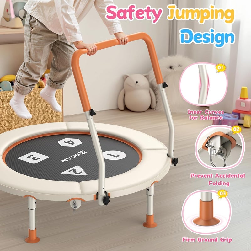 BCAN 36'' Toddler Trampoline, ASTM Certified-Foldable Mini Trampolines for Kids Ages 1-6, Adjustable Handle, Safety Pad & Foldable Legs, Baby Trampoline Indoor/Garden, Gift for Boy and Girl - Image 2
