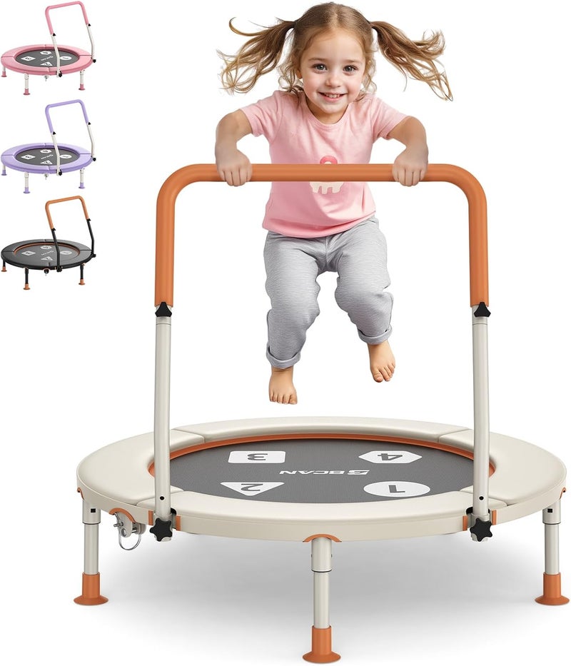BCAN 36'' Toddler Trampoline, ASTM Certified-Foldable Mini Trampolines for Kids Ages 1-6, Adjustable Handle, Safety Pad & Foldable Legs, Baby Trampoline Indoor/Garden, Gift for Boy and Girl - Image 1
