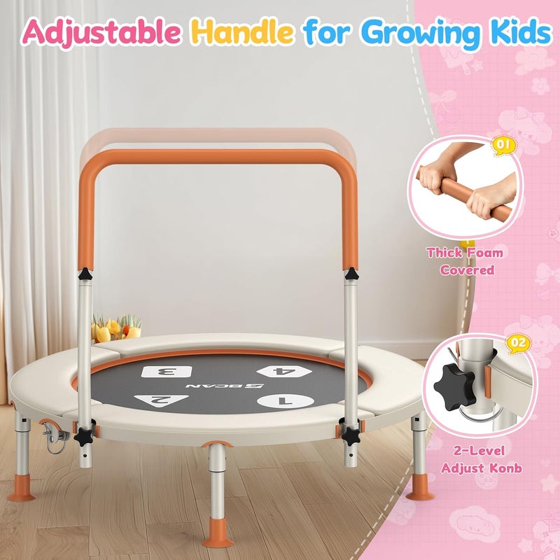 BCAN 36'' Toddler Trampoline, ASTM Certified-Foldable Mini Trampolines for Kids Ages 1-6, Adjustable Handle, Safety Pad & Foldable Legs, Baby Trampoline Indoor/Garden, Gift for Boy and Girl - Image 5
