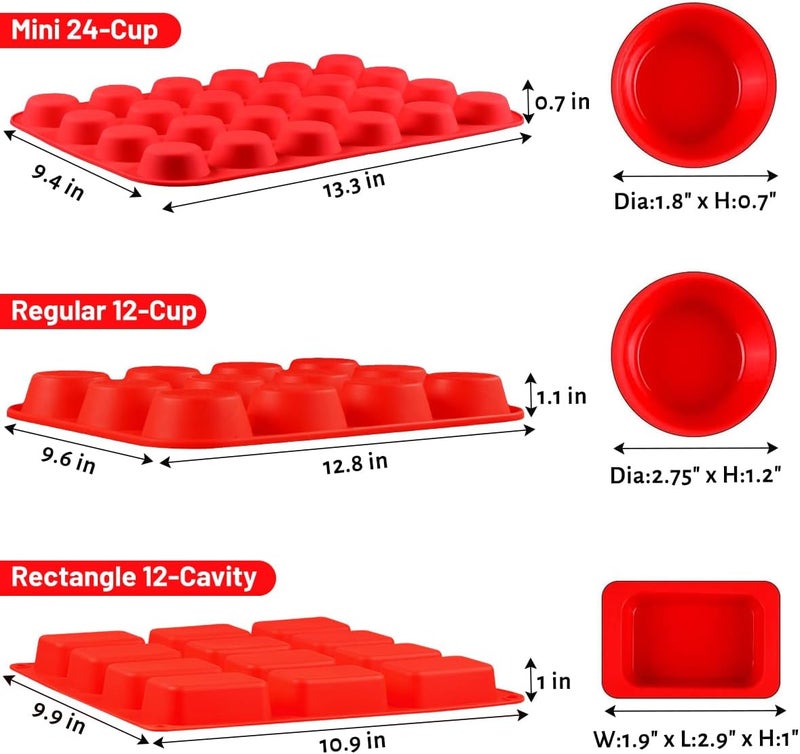 CAKETIME Silicone Muffin Pan- 24 Cups Mini Muffin Pan, Regular 12 Cups Cupcake Pan, 12 Cups Mini Loaf Pan Bakeware Sets - Image 2