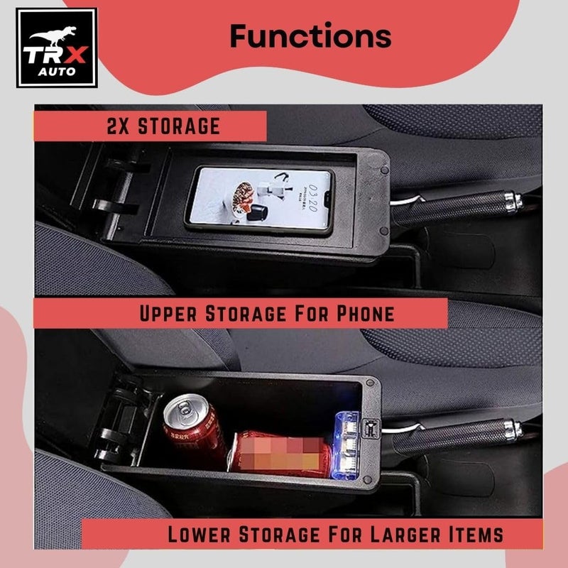  تي ار اكس اوتو صندوق تخزين بمسند ذراع مبطن بطبقتين من TRX AUTO لسيارة Suzuki Jimny 2019–2024 مع 3 منافذ USB وإضاءة داخلية - Image 5
