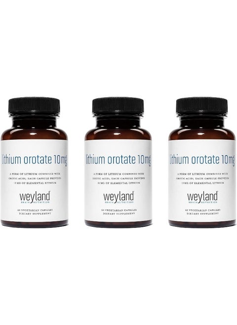 : Lithium Orotate 10Mg (3 Bottles), 180 Vegetarian Capsules, Lithium Supplement Supports Healthy Mood, Behavior, Memory And Wellness