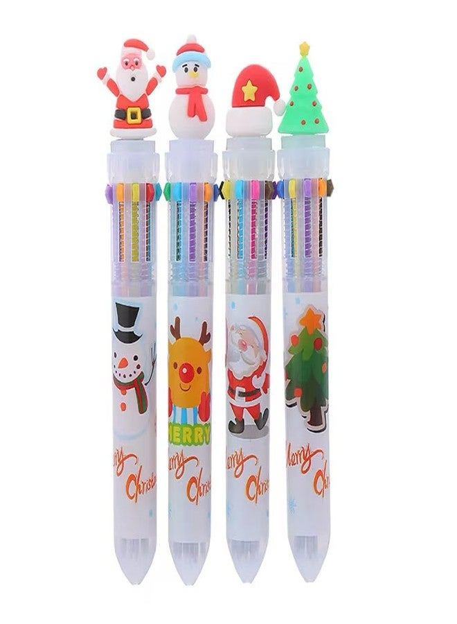 Radhya Accessories Christmas Multicolor Ballpoint Pen,Christmas Gift Color Pen Christmas Pen Christmas Tree Cute Cartoon 10 Color Push Ballpoint Pen (Pack of 2) - Image 1