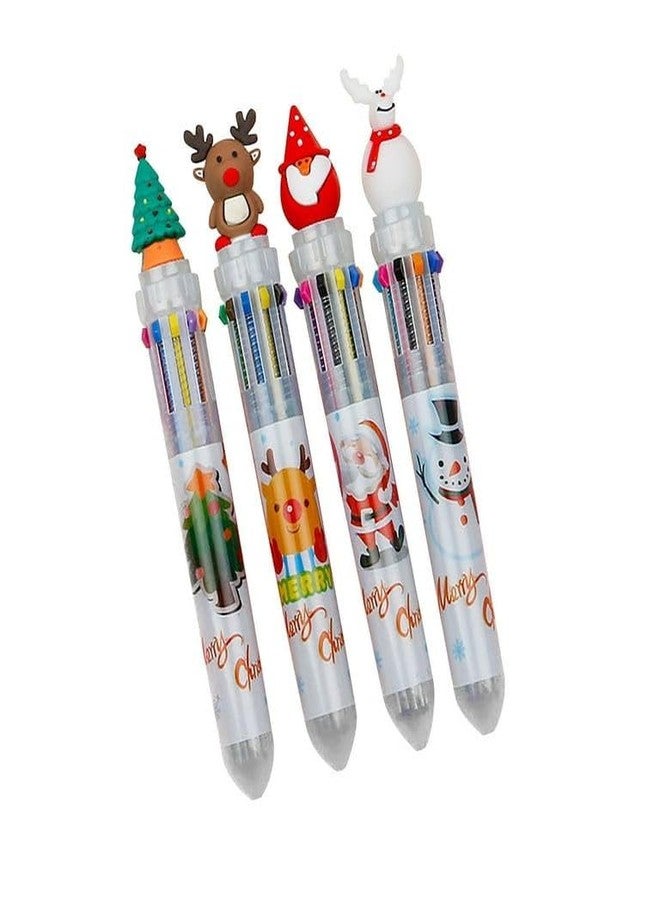 Radhya Accessories Christmas Multicolor Ballpoint Pen,Christmas Gift Color Pen Christmas Pen Christmas Tree Cute Cartoon 10 Color Push Ballpoint Pen (Pack of 2) - Image 4
