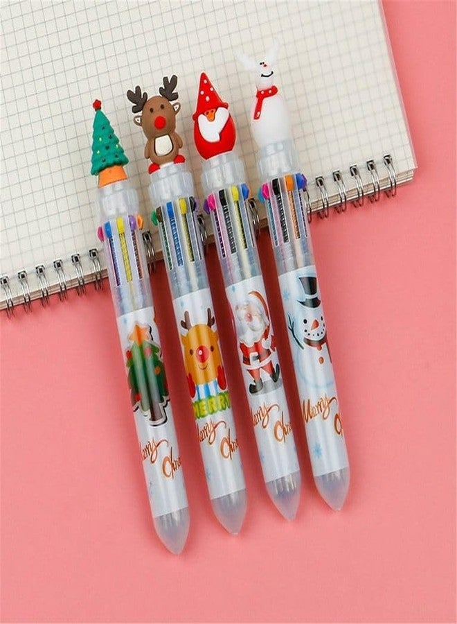 Radhya Accessories Christmas Multicolor Ballpoint Pen,Christmas Gift Color Pen Christmas Pen Christmas Tree Cute Cartoon 10 Color Push Ballpoint Pen (Pack of 2) - Image 3