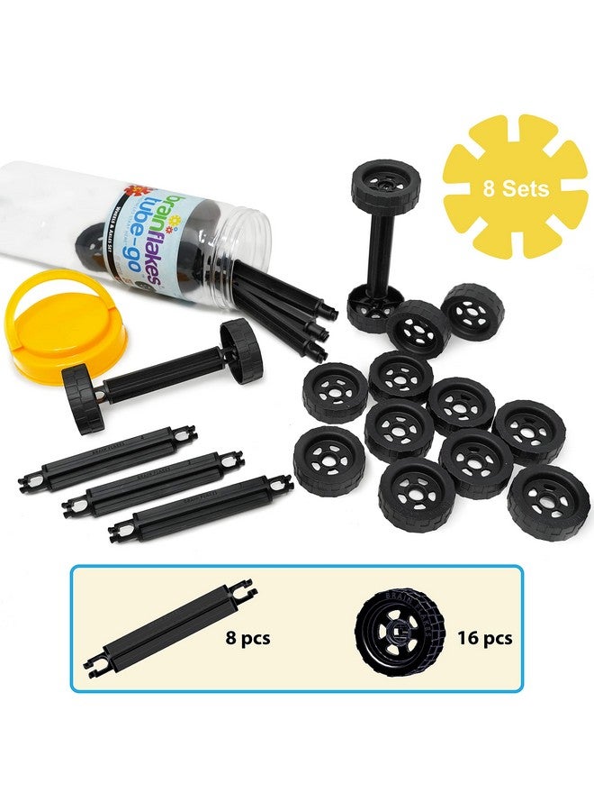 VIAHART Brain Flakes 16 Wheels and 8 Axles Tube-Go Set Add-On Travel Kit - Build Cars, Trucks, Anything That Spins - Compatible with Brain Flakes Brand Discs - A Great STEM Toy - Image 2