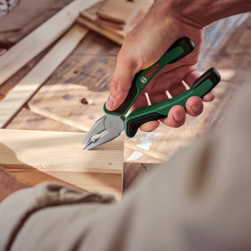 BOSCH طقم كماشة مكون من 2 قطعة - يتضمن كماشة متعددة وكماشة ذات أنف طويل، تصميم مريح، طلاء مطفي من الكروم والنيكل المتين، قبضة دقيقة، تدوم طويلاً لمهام متعددة قوية - Image 2